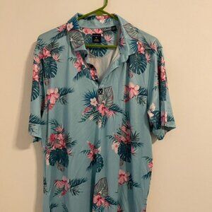 NWOT New CONSTRUCT Men's XL/L Golf Polo Shirt Blue Floral Quick Dry Performance